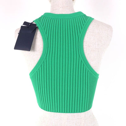 Louis Vuitton 23AW 1ab8cs Chain Decor Cropped Ribbed Tank Top Green XS Made In
