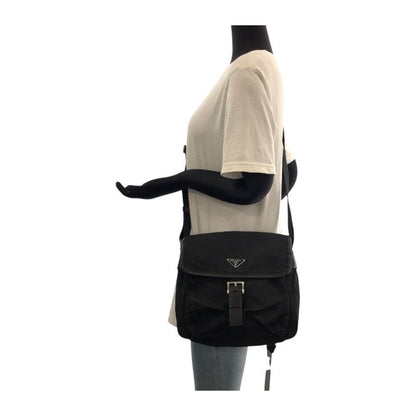 Prada Tessuto Triangle Logo Plate Black Silver Hardware Nylon Bt0173 Shoulder
