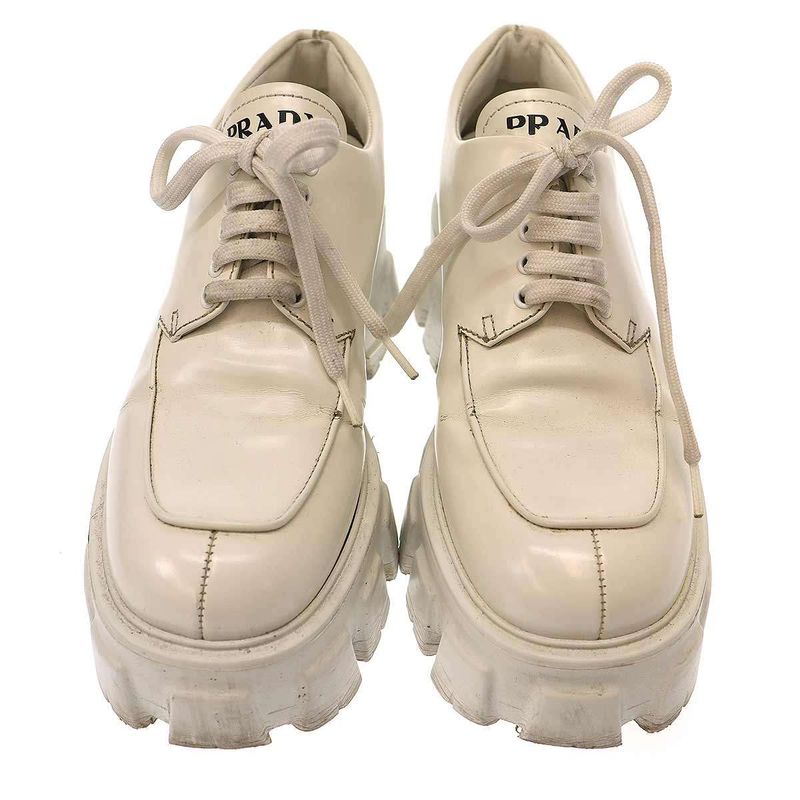 Prada Monolith Brushed Leather Lace Up Shoes 708 White 36