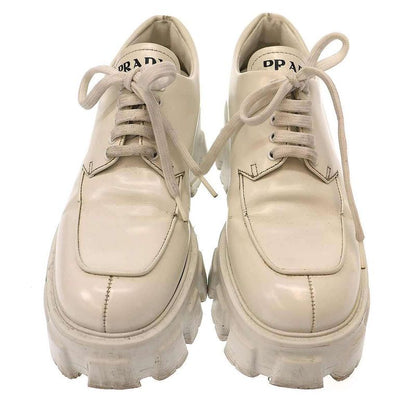 Prada Monolith Brushed Leather Lace Up Shoes 708 White 36