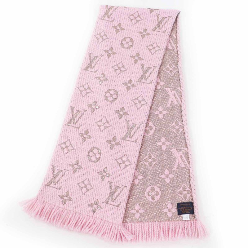 Louis Vuitton M70466 Echarpe Logomania Shine Wool Silk Rose Ballerine Fringed