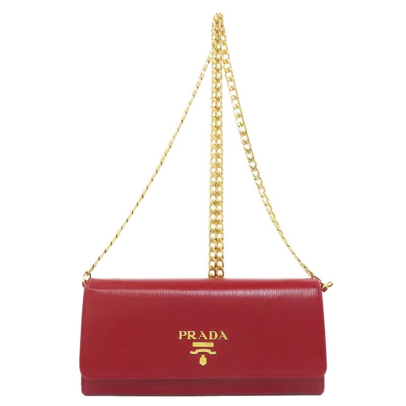 Prada Chain Wallet Long Wallet With Change Pocket Saffiano Women