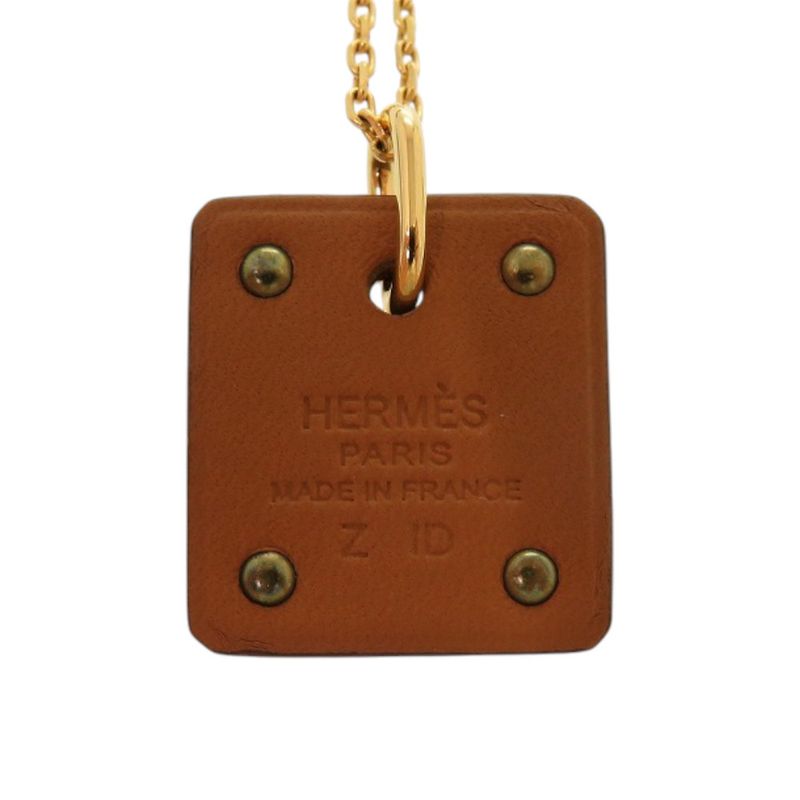 Hermes Ace Of Hearts Leather Metal Brown Z Engraved Brown Necklace 1758 Hermes