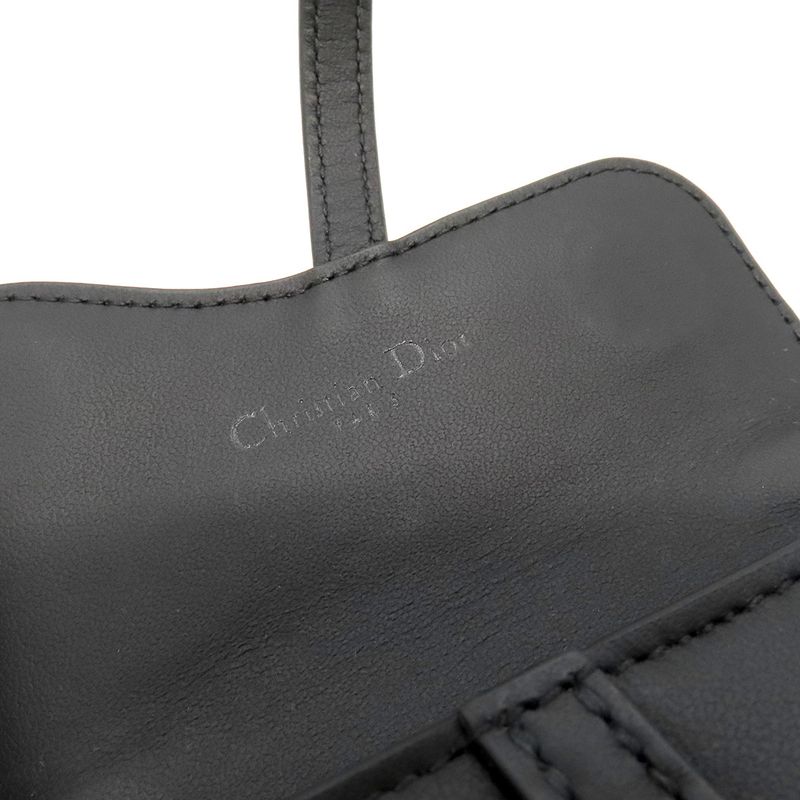 Christian Dior Chain Wallet Saddle Nano Leather Black Matte Black Hardware
