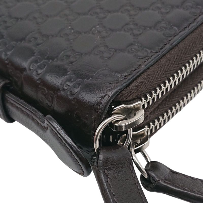 Gucci Micro Shimmer Clutch Bag Organizer Long Wallet Leather Dark Brown