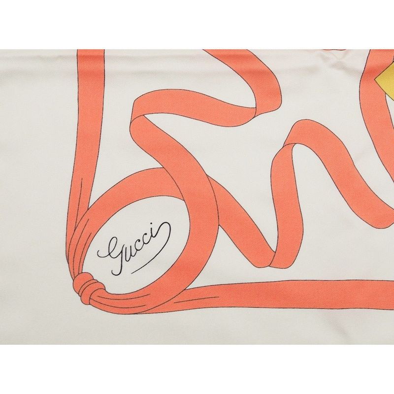 Gucci Printed Silk Scarf Ca Fly Swan 90x90 Fan Swan Bird Ribbon Ivory Multicolor