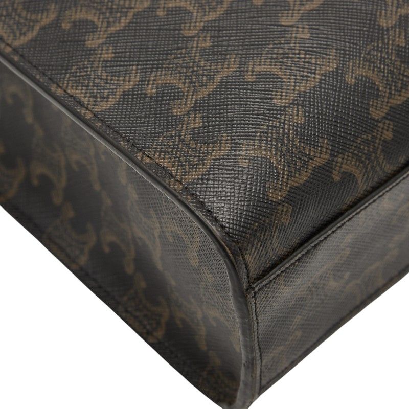 Celine Triomphe Vertical Cabas Small Tote Shoulder Bag 2WAY Brown PVC Leather