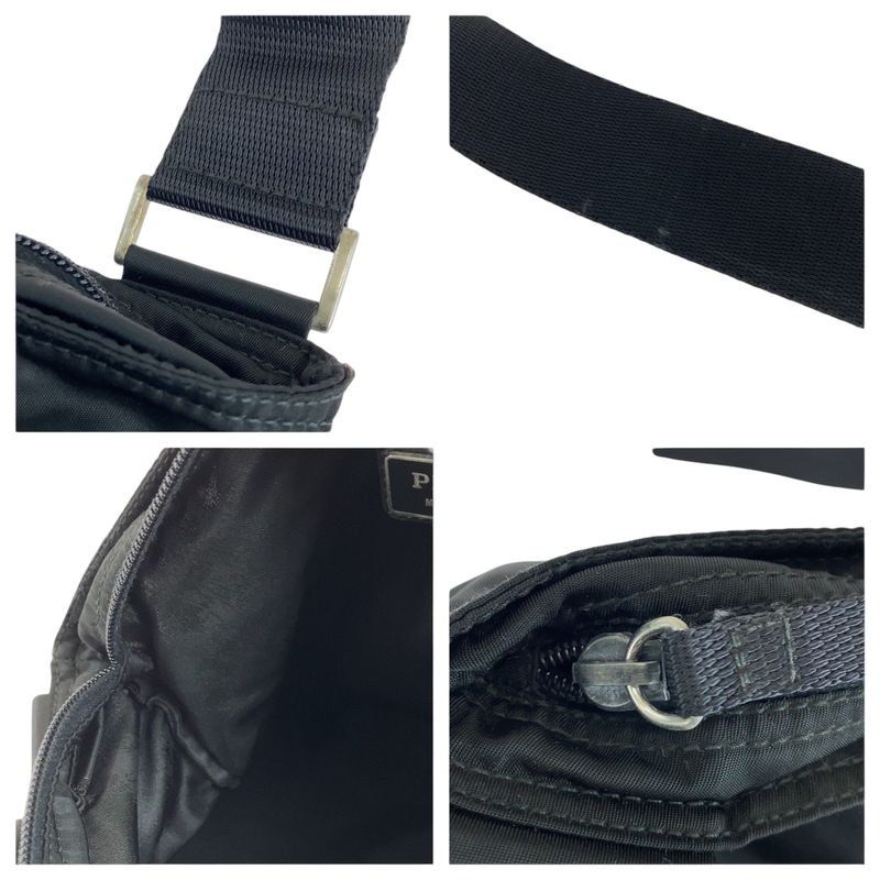 Prada Tessuto Triangle Logo Plate Black Silver Hardware Nylon Shoulder Bag