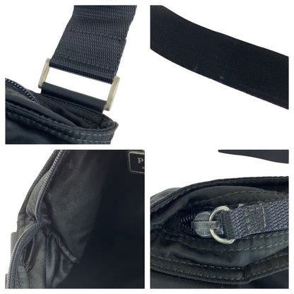 Prada Tessuto Triangle Logo Plate Black Silver Hardware Nylon Shoulder Bag