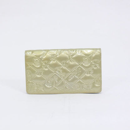 Chanel Bifold Long Wallet Enamel Light Yellow Wallet Silver