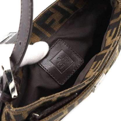 Exhibit Fendi Zucca Shoulder Bag Canvas Leather Brown 26723 Silver Hardware