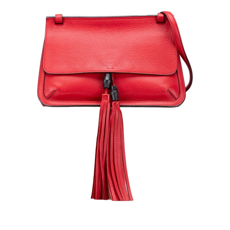 Gucci Bamboo Fringe Tassel Crossbody Shoulder Bag 370826 Red Leather Ladies
