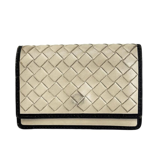 Bottega Veneta Business Card Holder Intrecciato Ivory And Black Leather