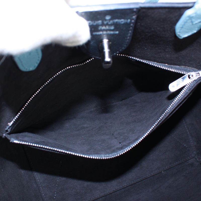 Louis Vuitton Lock Me Cabas Leather Black And Blue Tote Bag Silver M41447