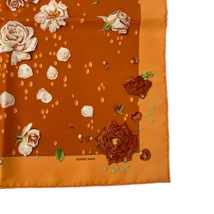 Hermes Scarf Silk LA Rosee Anne Gavarni Rose Drop Orange With Box
