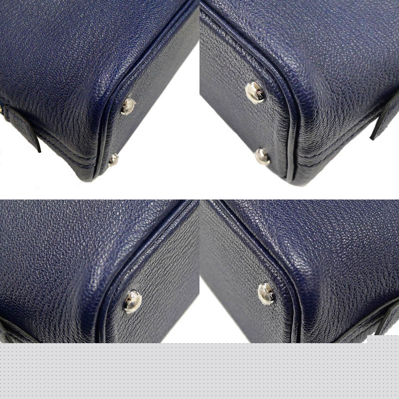 Hermes Bolide 1923 Mini Chevre Navy Silver Hardware W Engraved 2WAY