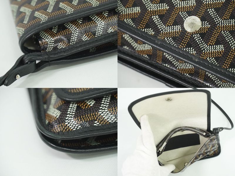 Authentic Goyard Plumet Shoulder Bag Pochette Pouch Wallet PVC Black Brown Bag