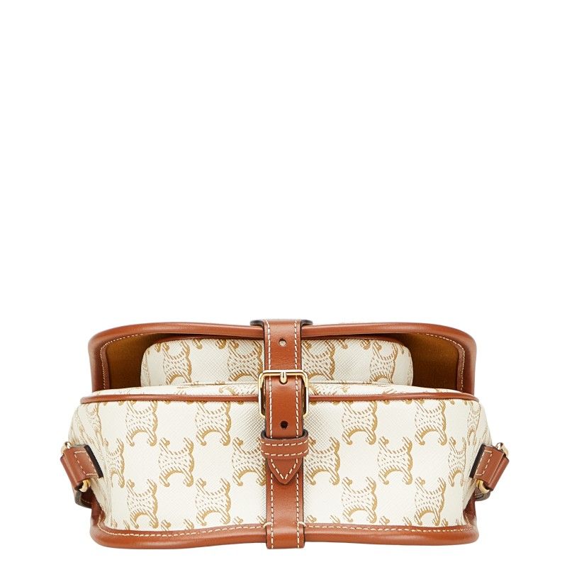 Celine Triomphe Crossbody Shoulder Bag White Brown PVC Leather Women's Celine