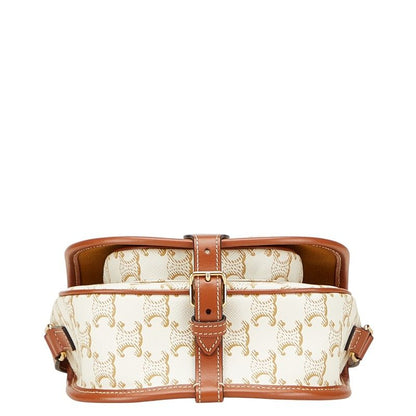 Celine Triomphe Crossbody Shoulder Bag White Brown PVC Leather Women's Celine