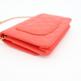 Chanel Chain Wallet Matelasse Lambskin Red Gold Hardware