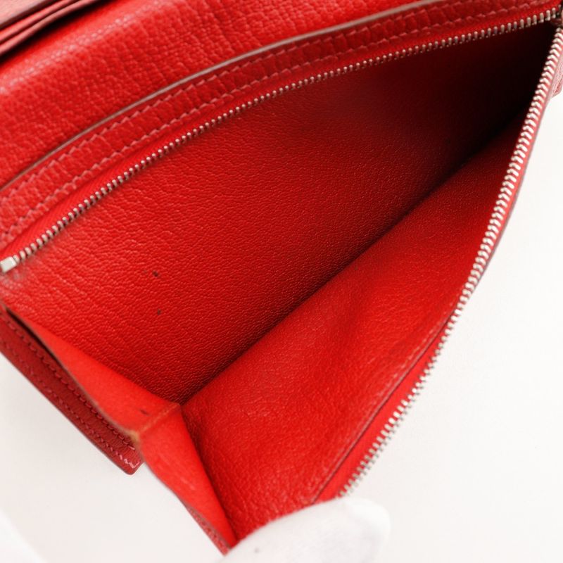 Hermes Bearn Souffle Red □K Ladies Bifold Wallet