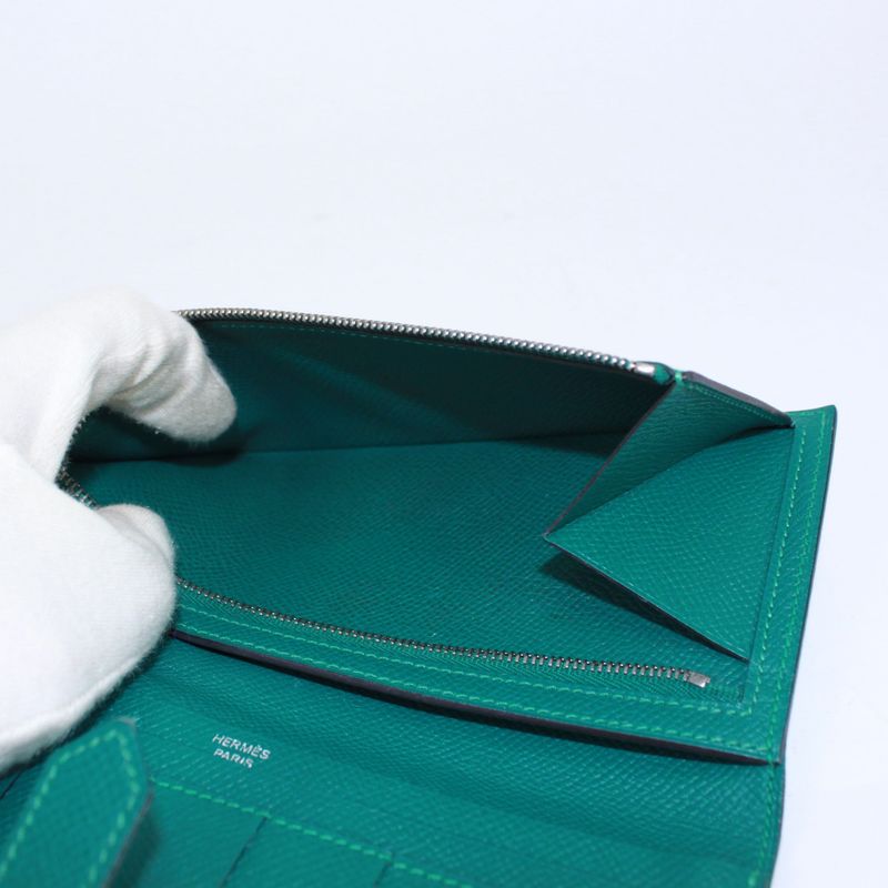 Hermes Bearn Vaux Epson Green Wallet Silver