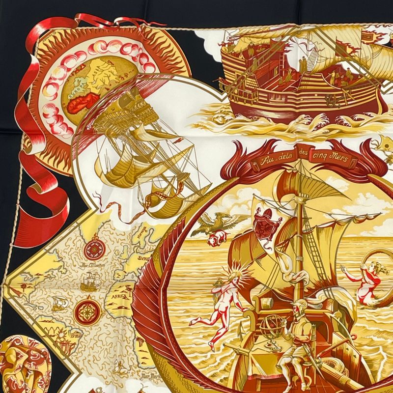 Hermes Scarf Carre 90 Pau-dela Des Cinq Mers Five Seas Beyond Silk Black