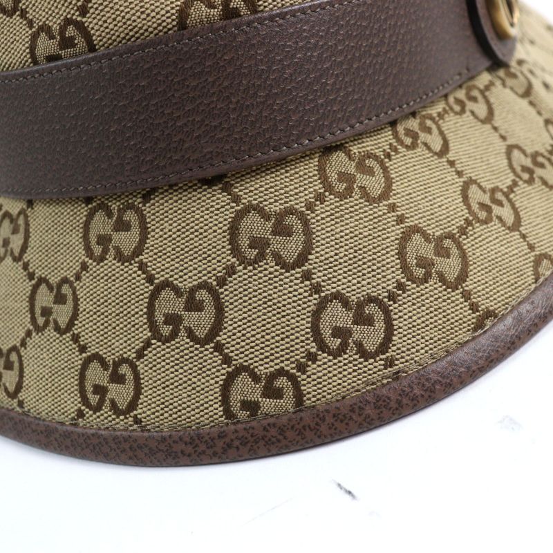 Gucci 576587 GG Canvas Fedora Hat GG Marmont Leather Trim Bucket Hat Beige