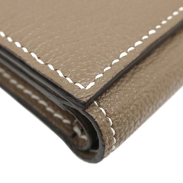 Hermes Trifold Wallet Bearn Combine Chèvre Etoupe Gold Hardware Glazed U