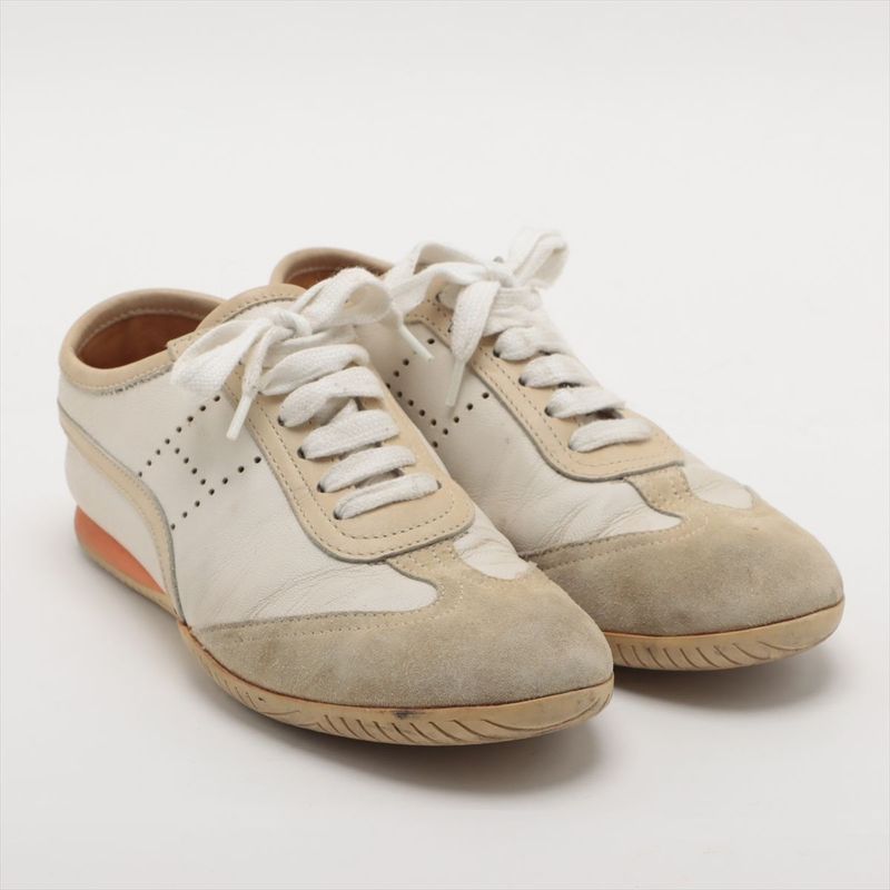 Hermes Leather Sneakers Women's 35 White And Beige Made In Italy