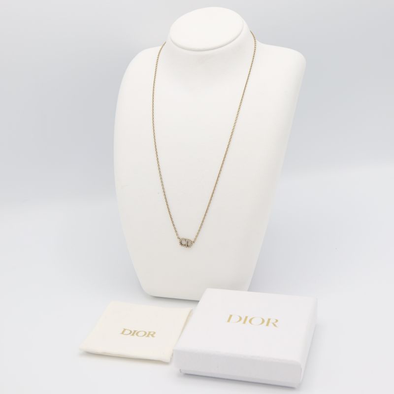 Christian DIOR Cles Di Lune Necklace CD Logo Rhinestone Accessory Ladies With