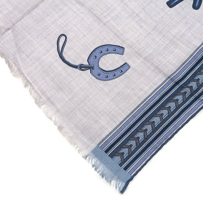 Hermes Shawl Rectangle 70% Cashmere 30% Silk Blue Cashcil Accessories