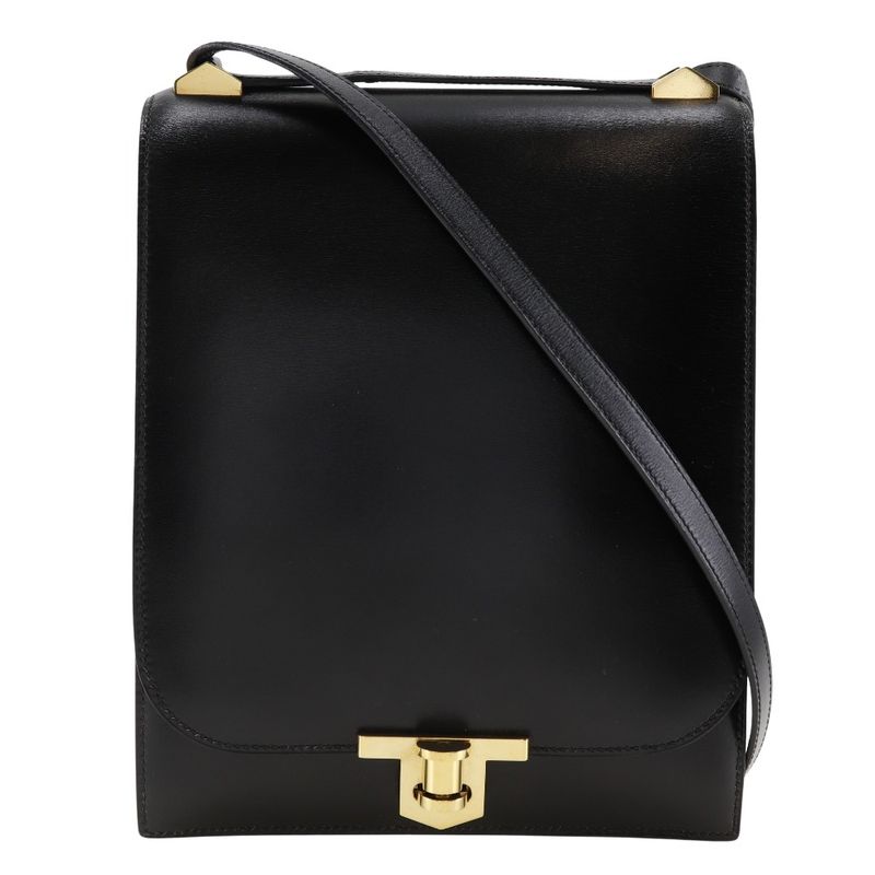 Hermes Chianti One Shoulder Vintage Box Calf Black/gold Hardware Women Shoulder