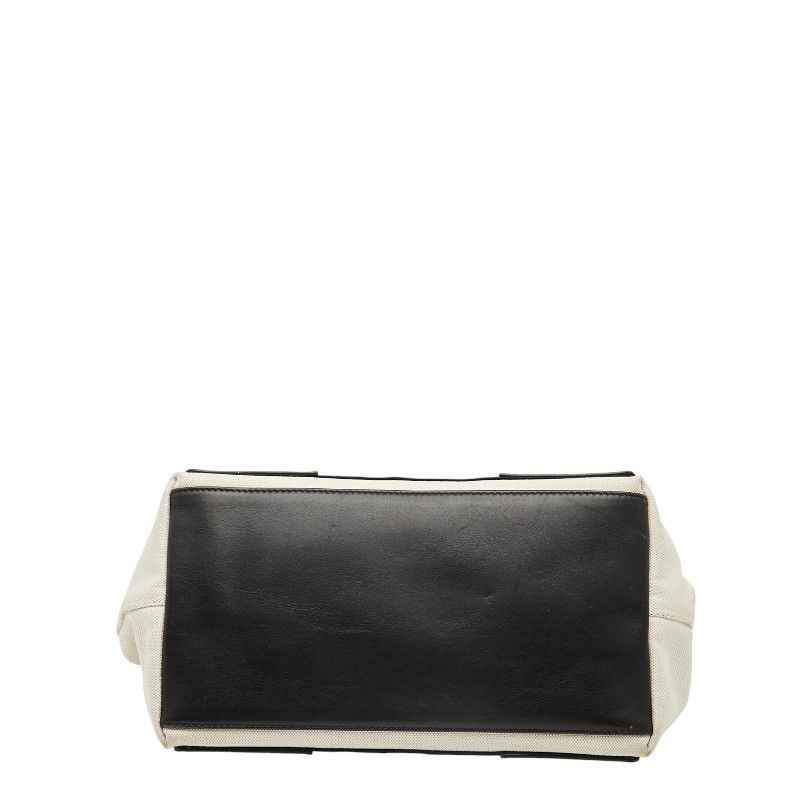 Balenciaga Navy Cabas Small 339933 Beige Black Canvas Leather Women's Balenciaga