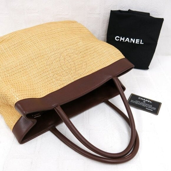 Chanel Raffia Tote Summer Shoulder Bag Straw Beige Brown