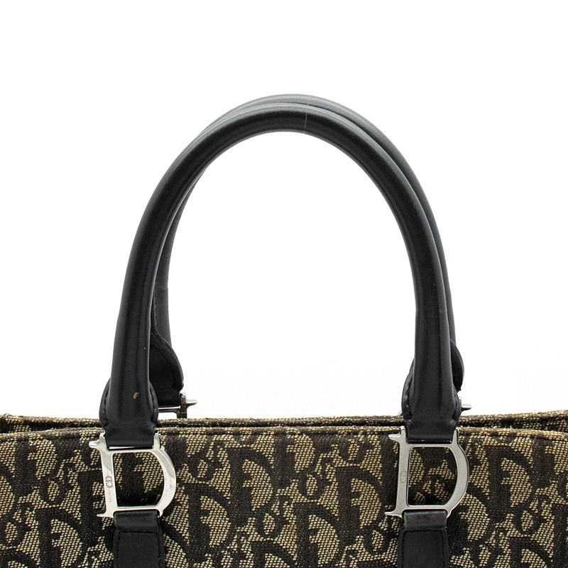 Dior Trotter Handbag Canvas Leather Women's Handbag Navy Excellent Condition