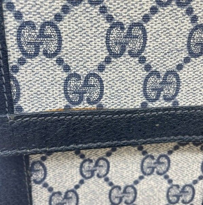 Gucci 001 019 Clutch Bag Second Bag Navy Sherry Line GG Supreme Canvas Leather