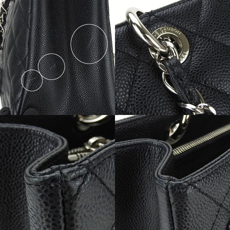 Chanel Tote Bag GST Tote Caviar Skin Black Silver Hardware Chain Coco Mark 16th