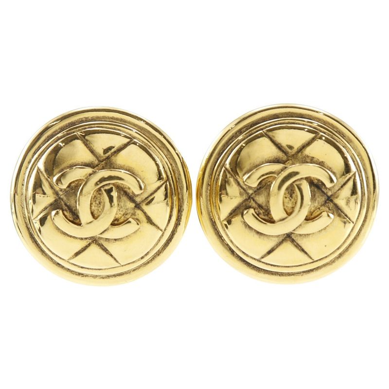 Chanel Coco Mark Matelasse Vintage Gold Plated Ladies 31g Earrings