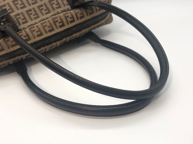 Fendi Zucca Pattern 2241-8bn005-019 Nylon Canvas X Leather Handbag Tote Brown
