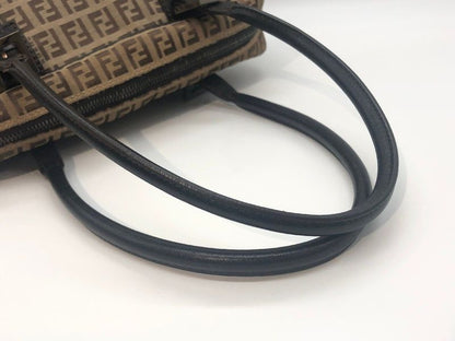Fendi Zucca Pattern 2241-8bn005-019 Nylon Canvas X Leather Handbag Tote Brown