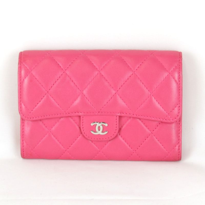 Chanel Timeless Classic Card/boxed Bifold Wallet Pink Leather