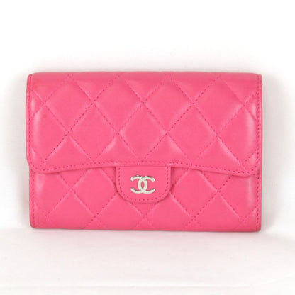 Chanel Timeless Classic Card/boxed Bifold Wallet Pink Leather