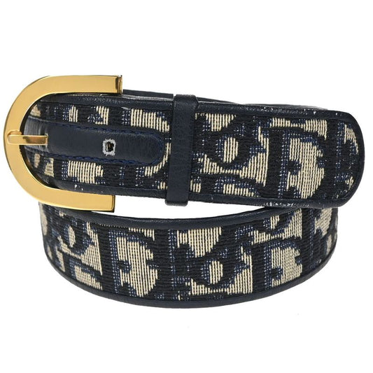 Christian DIOR Belt Logo Canvas Leather 65 Navy 69bs267