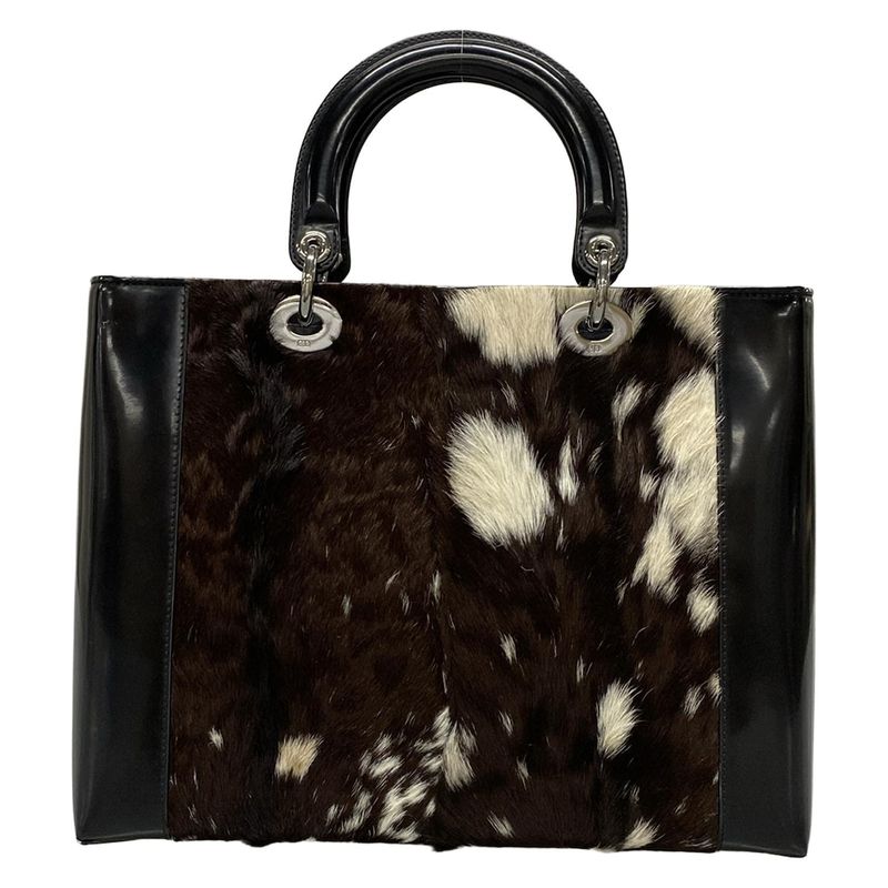 Dior/christian Dior Handbag Lady Dior Large Bag Dark Brown X White X Black