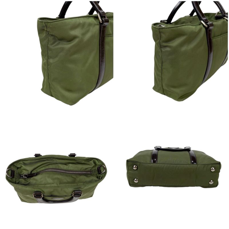 Prada 2WAY Mini Tote Shoulder Bag Triangle Logo Tessuto Nylon Khaki Green