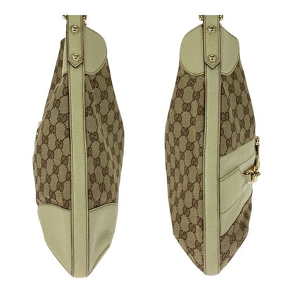 Gucci Horsebit Beige Ivory Gold Hardware GG Canvas 137386 Shoulder Bag Women