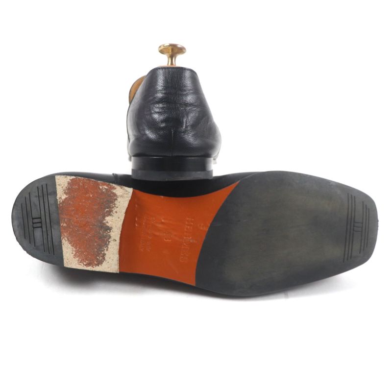 Hermes 2023 231992 Leather Silver Hardware H Logo Square Toe 2 Way Loafer