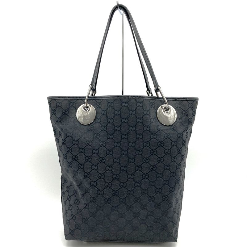 Gucci 120836 Tote Bag Black GG Canvas/leather Ladies Men's Branded High Brand