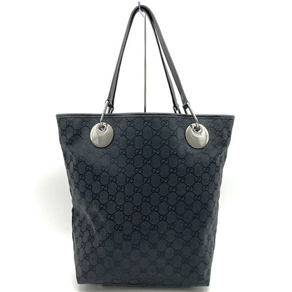 Gucci 120836 Tote Bag Black GG Canvas/leather Ladies Men's Branded High Brand